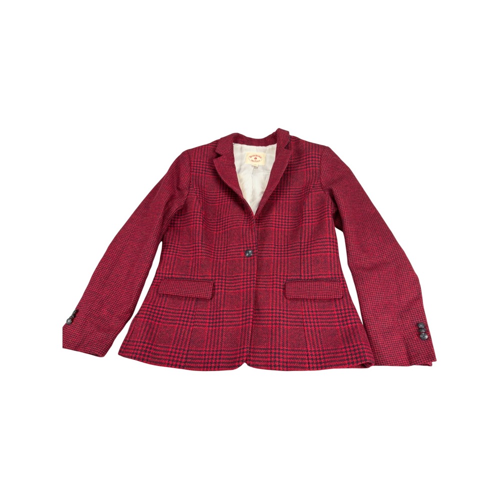 Brooks Brothers Red Fleece Wool Plaid Blazer Moon England Fabric Red Navy 12